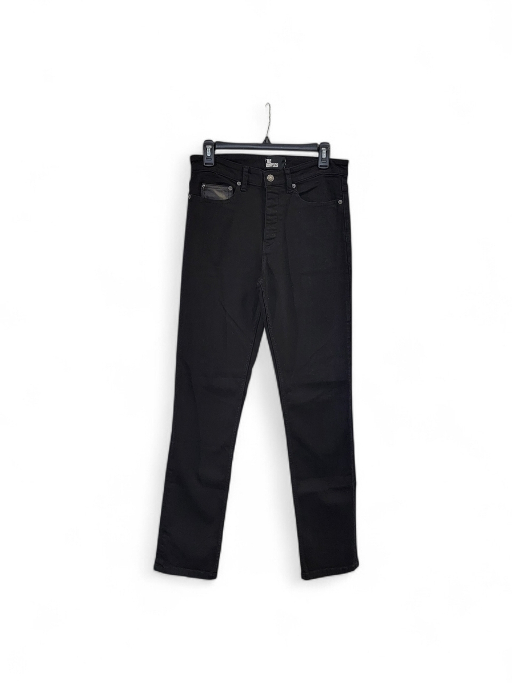 The Kooples Black Slim Straight Jeans With Leather Pocket Detail, 28" X 30"long